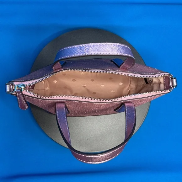 KATE SPADE ♠️ LOLA ROSE PINK GLITTER SHIMMER SPARKLE SATCHEL / HANDBAG / TOTE - Picture 14 of 17